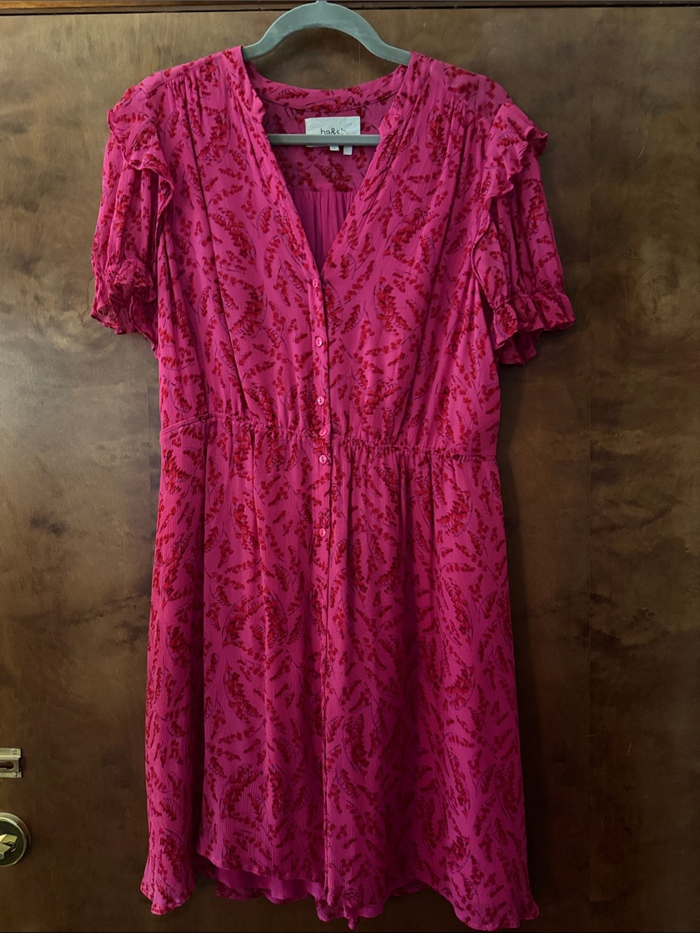 ba&sh Fuchsia Mini Dress with Red Botanical Print